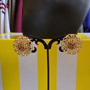 Swarovski Elegant Gold and Brown Filigree Earrings